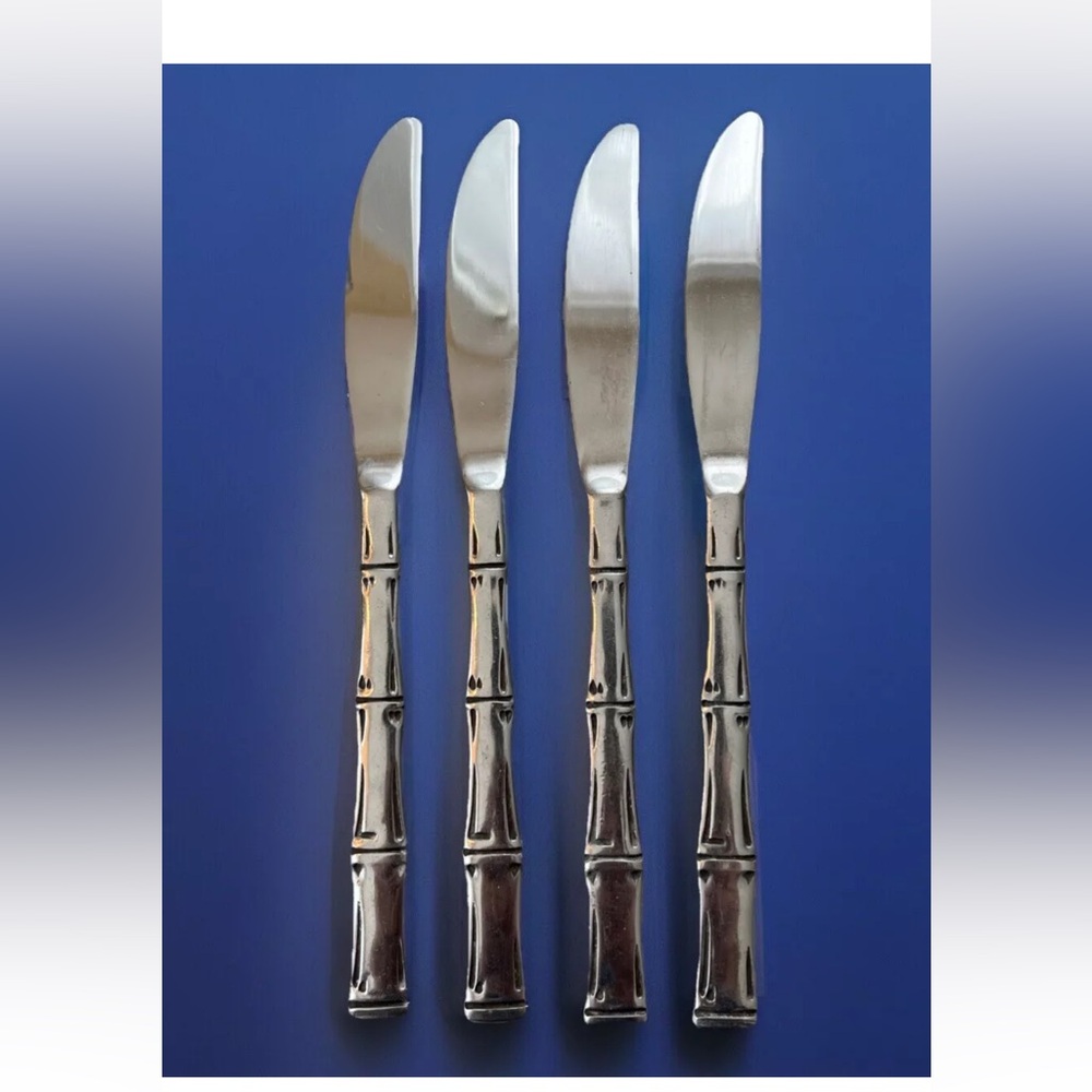 Oneida Stainless SUMATRA Dinner Knives 8 1/4” Flatware Bamboo Design Set of Four